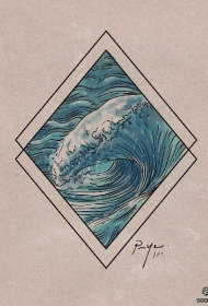 几何海浪彩色线条纹身图案手稿