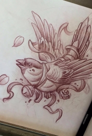 欧美鸟铃铛school纹身图案手稿