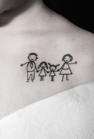 锁骨线条幸福的一家人物纹身图案