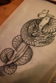 欧美蛇匕首纹身图案手稿
