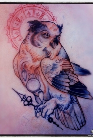 猫头鹰与梵花纹身图案手稿