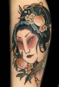 小腿传统风格艺妓tattoo图案