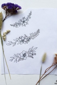 小清新线条花蕊纹身图案手稿