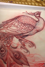 欧美school孔雀纹身图案手稿