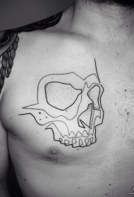 男生胸部骷髅极简线条纹身图案