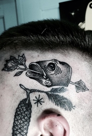 头部鱼头和植物纹身图案