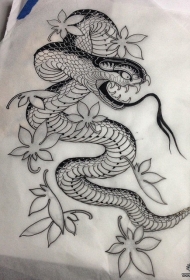 可怕的蛇枫叶传统纹身图案手稿