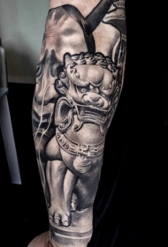 手臂很酷的3D亚洲风格的石狮子纹身图案