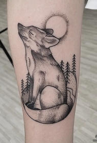 小臂欧美点刺狐狸纹身图案