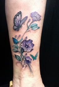 可爱的花朵和蝴蝶彩色脚踝纹身图案