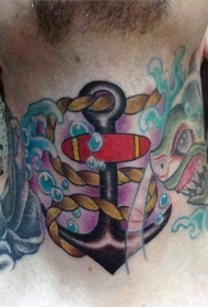 old school彩色船锚和疯狂的鲨鱼颈部纹身图案