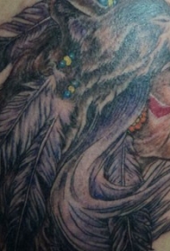 美洲土著酋长和狼头盔纹身图案