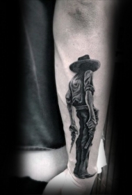 手臂非常逼真的3D黑色牛仔和手枪纹身图案