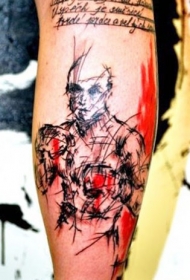 小腿彩色纹身的拳击手和字母纹身图案