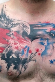 胸部泼墨风格彩色逼真的鹰纹身图案