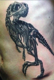 侧肋3D风格黑色的恐龙骨架纹身图案