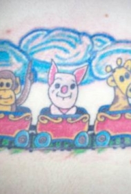 彩色卡通猴子和长颈鹿小猪纹身图案
