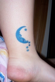 蓝色月亮与星星脚踝纹身图案