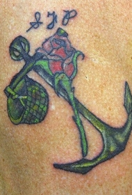船锚和玫瑰海军纪念纹身图案