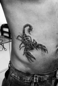 非常好看的黑色3D蝎子腰部纹身图案