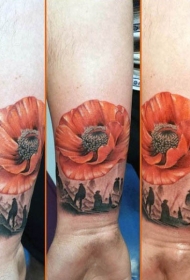 手腕3D红色罂粟花与人像纹身图案