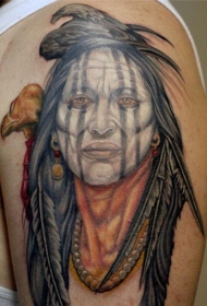 大臂美洲土著妇女肖像与鹰纹身图案