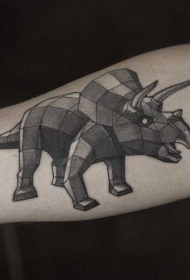手臂黑灰3D风格的几何恐龙纹身图案