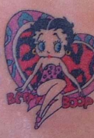 卡通贝蒂娃娃和心形彩色纹身图案