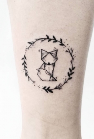 小清新几何猫咪植物线条纹身图案