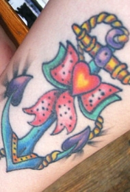 少女蝴蝶结和船锚彩色纹身图案