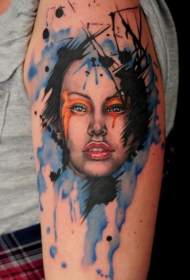 3D写实神秘的血腥女性肖像大臂纹身图案