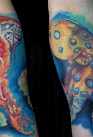 不可思议的五彩水母和章鱼手臂纹身图案