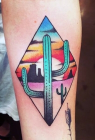 手臂彩色的沙漠仙人掌纹身图案