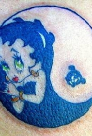 卡通贝蒂和阴阳八卦符号纹身图案