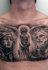 胸部宗教风格的天使和老人纹身图案