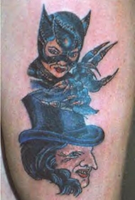 猫女人和巫婆卡通纹身图案