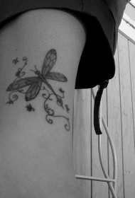 灰色的藤蔓蜻蜓脚踝纹身图案