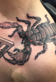 肩部3D彩色的神秘恶魔蝎子和几何纹身图案
