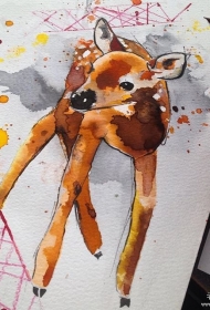 水彩泼墨小鹿纹身图案手稿
