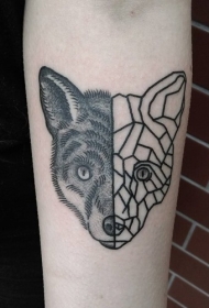 手臂奇异组合半真实半抽象狐狸纹身图案