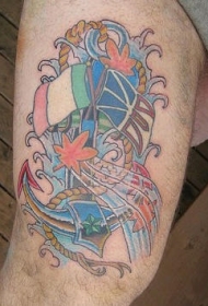 大腿爱尔兰和苏格兰海军彩色纹身图案