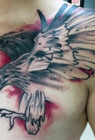 胸部抽象风格的黑白鹰纹身图案