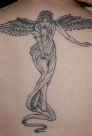 背部跳舞的天使与翅膀纹身图案