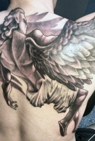 背部不可思议的黑白天使背影纹身图案