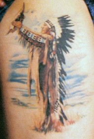 北美土著人像和贝壳彩色纹身图案