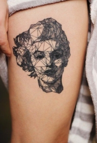 大腿抽象风格的几何玛丽莲梦露肖像纹身图案