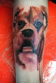 手臂抽象风格的彩色狗纹身图案