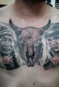 胸部印度女人和牛头个性纹身图案