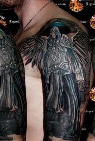 梦幻风格的黑色天使战士手臂纹身图案