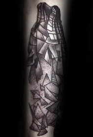 超现实主义风格的黑色点刺几何石狼手臂纹身图案
